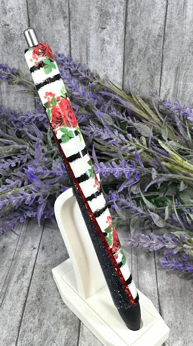 Handmade Black and Red roses Washi Tape glitter pen with free refill