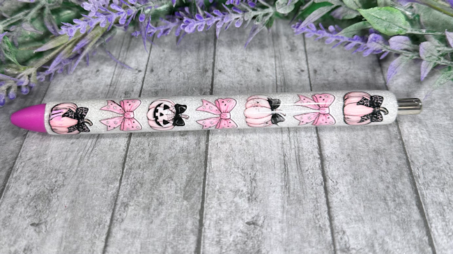 Handmade Halloween  Pink Pumpkins glitter pen with free refill