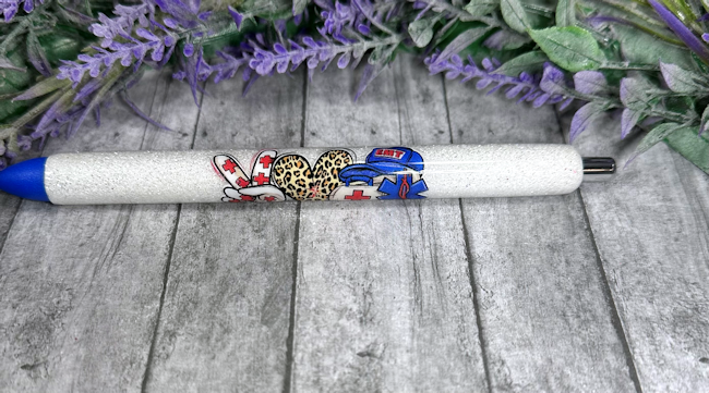 Handmade Peace Love EMT glitter pen with free refill