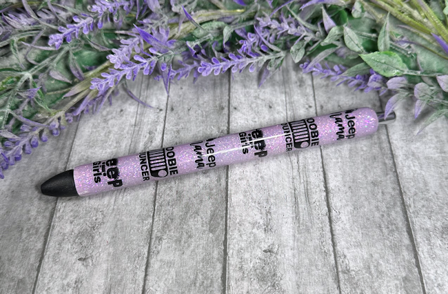 Handmade Purple Jeep Girls glitter pen with free refill