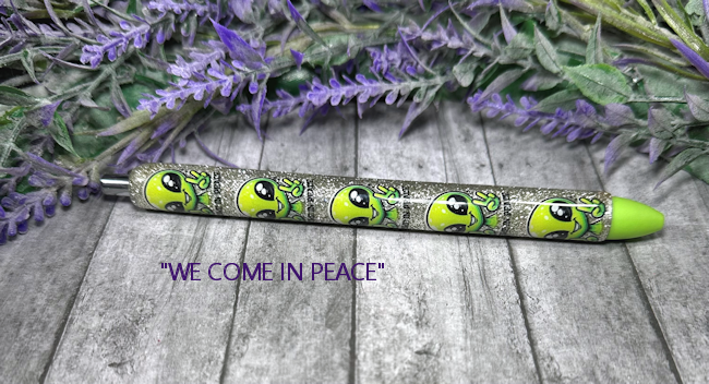 Handmade Aliens glitter pen with free refill