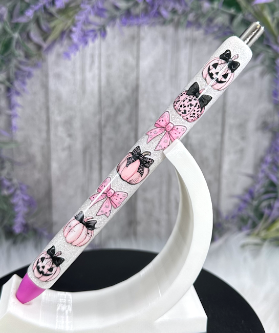 Handmade Halloween  Pink Pumpkins glitter pen with free refill