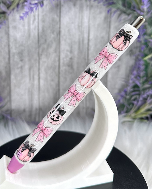 Handmade Halloween  Pink Pumpkins glitter pen with free refill