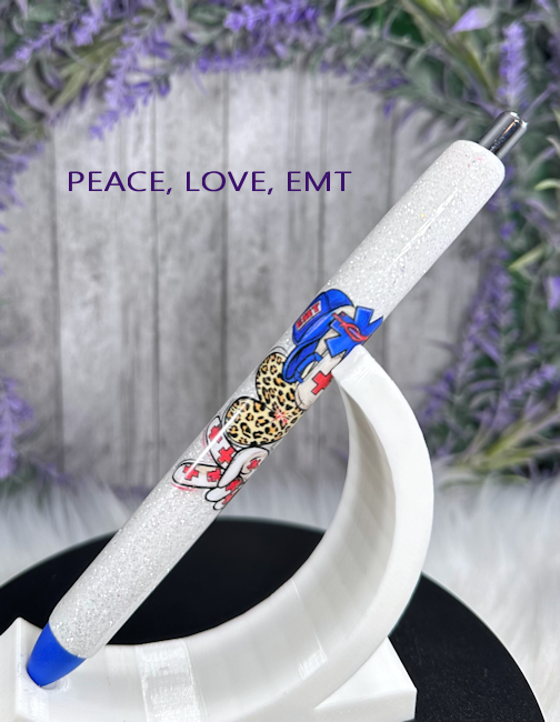 Handmade Peace Love EMT glitter pen with free refill