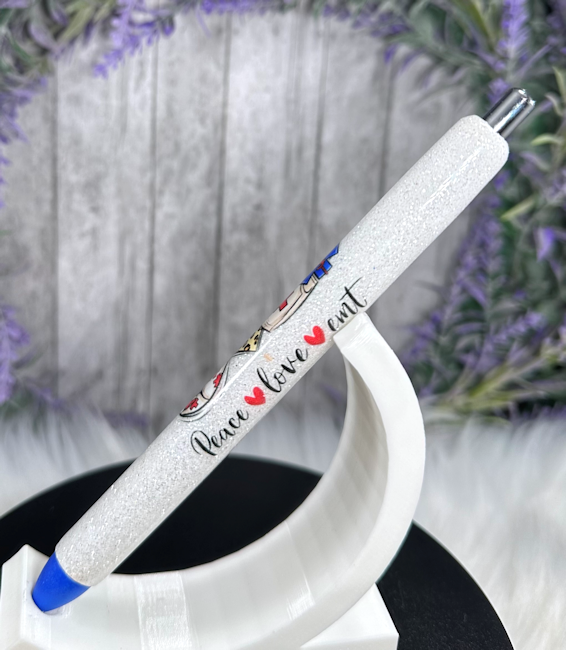 Handmade Peace Love EMT glitter pen with free refill