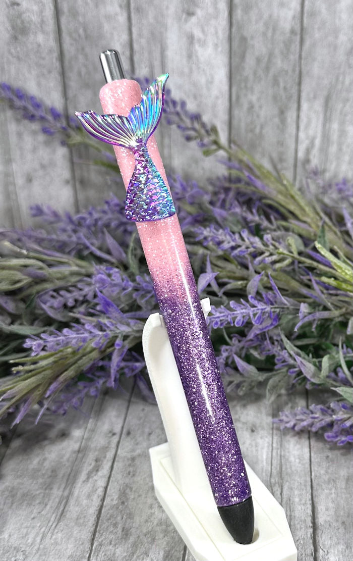 Handmade Mermaid Tail pink and purple glitter pen  with free refill