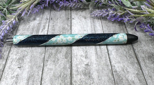 Handmade Blue Flowers Washi Tape glitter pen with free refill