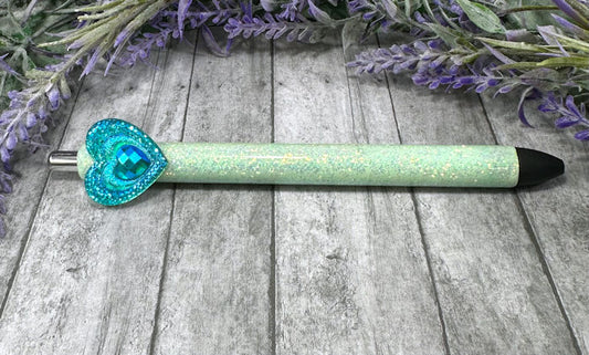 Handmade peacock heart glitter pen with free refill