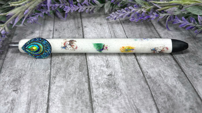 Handmade Aqua Peacock  glitter pen with free refill