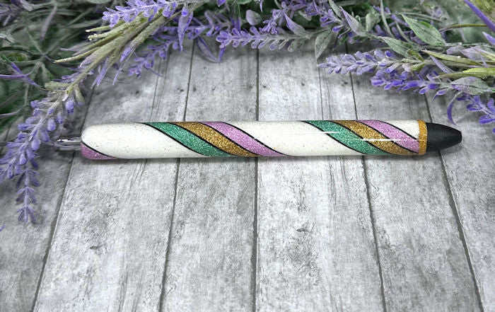 Handmade Mardi Gras Washi Tape glitter pen with free refill