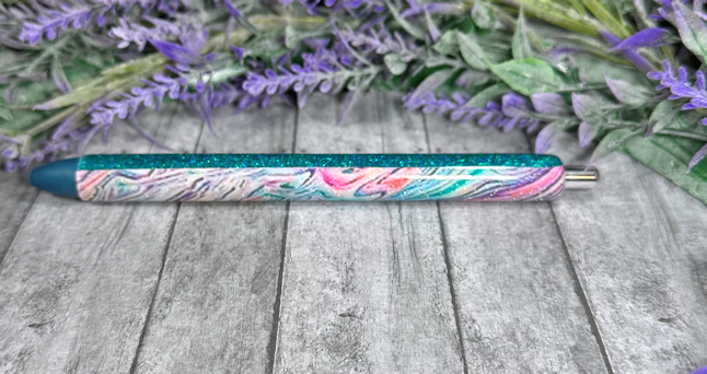 Handmade Aqua Blue Marble glitter pen with free refill