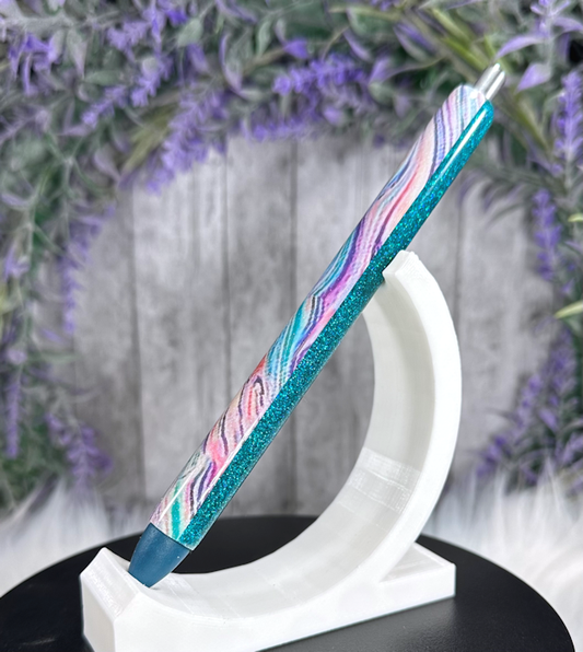 Handmade Aqua Blue Marble glitter pen with free refill