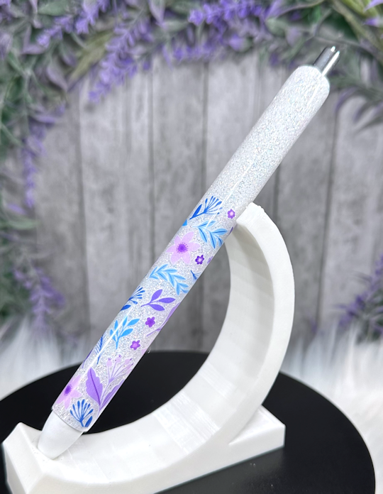 Handmade Purple and Blue Flowers glitter pen with free refill