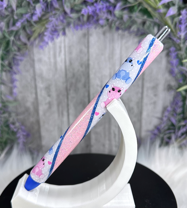 Handmade Hippos glitter pen with free refill