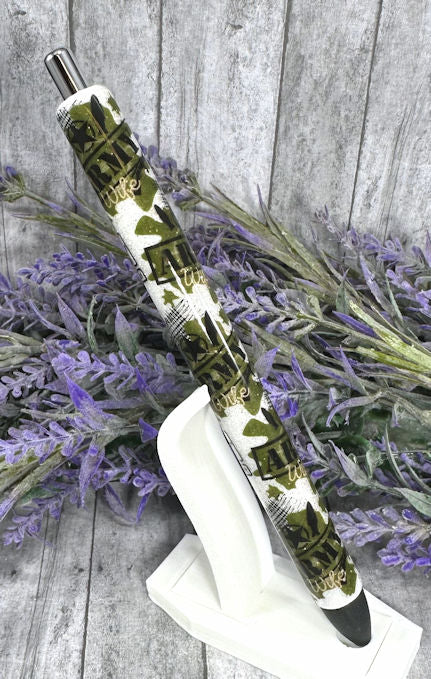 Handmade Army Wife wrapped glitter pen with free refill