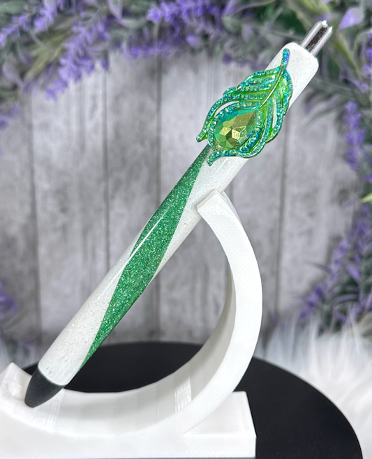 Handmade peacock feather glitter pen with free refill