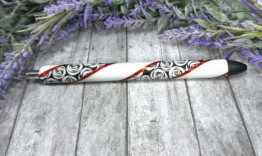 Handmade Black White Red flowers  Washi Tape glitter pen with free refill