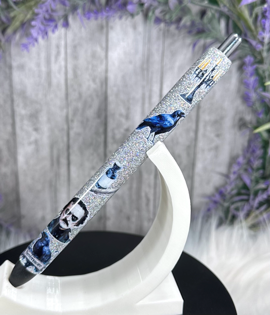 Handmade Edgar Allan Poe glitter pen with free refill