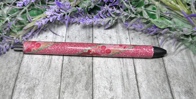 Handmade Pink and Red flowers glitter pen with free refill