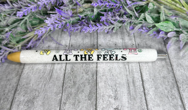 Handmade Feel the feels glitter pen with free refill