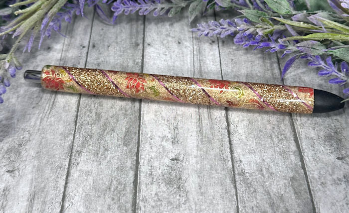 Handmade Pink and Gold flowers  Washi Tape glitter pen with free refill