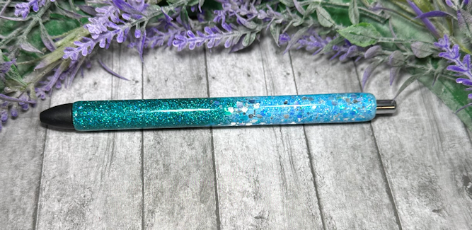 Handmade Ombre Aqua Blues glitter pen with free refill