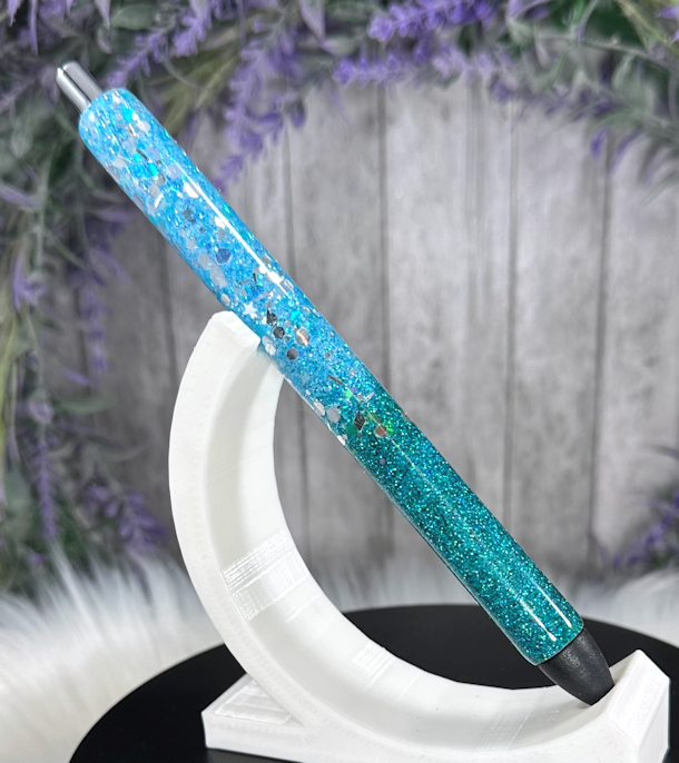 Handmade Ombre Aqua Blues glitter pen with free refill