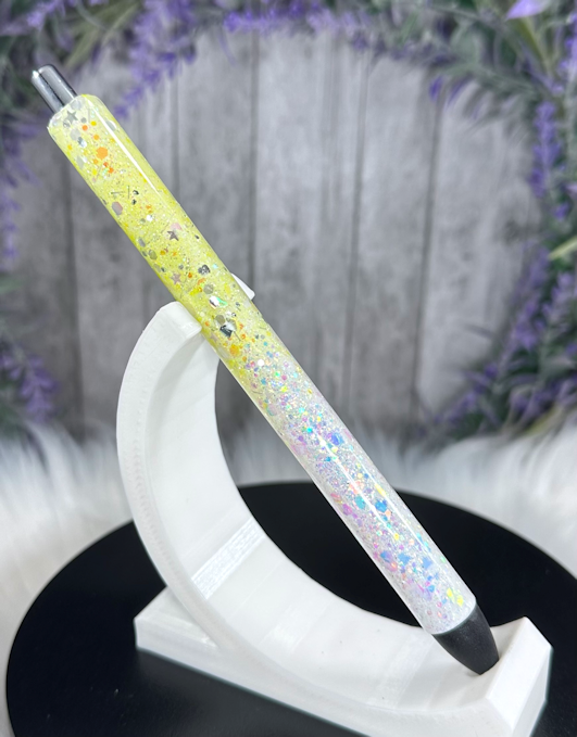 Handmade Ombre Yellow and Holographic White glitter pen with free refill