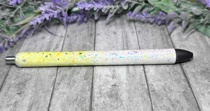 Handmade Ombre Yellow and Holographic White glitter pen with free refill