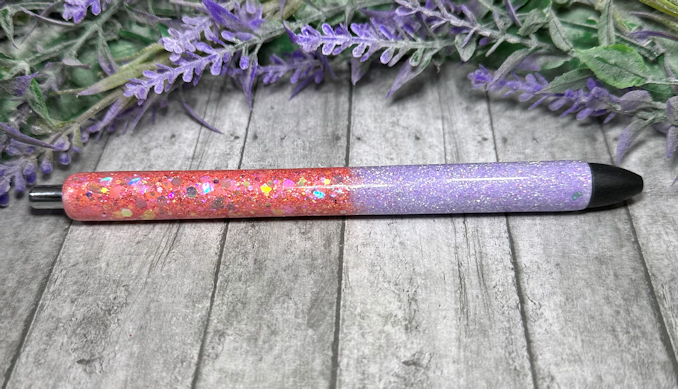Handmade Hot Pink and Purple Ombre glitter pen with free refill