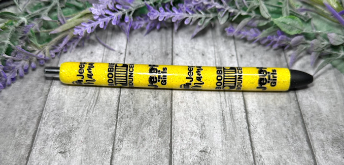 Handmade Yellow Sparkle Jeep Girls glitter pen with free refill