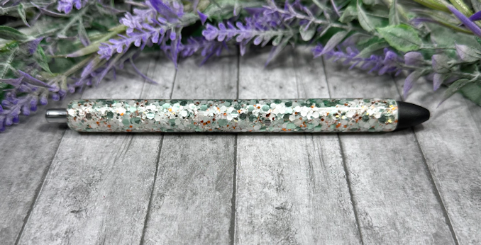 Handmade Sage green Silver and Brown glitter pen with free refill