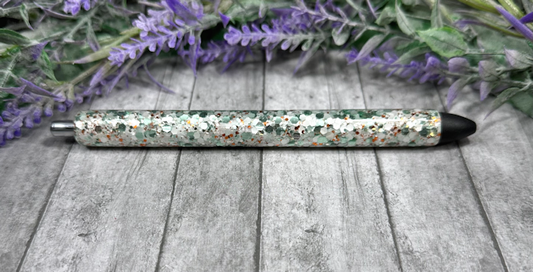 Handmade Sage green Silver and Brown glitter pen with free refill