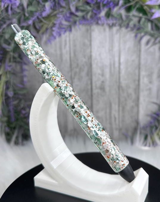 Handmade Sage green Silver and Brown glitter pen with free refill