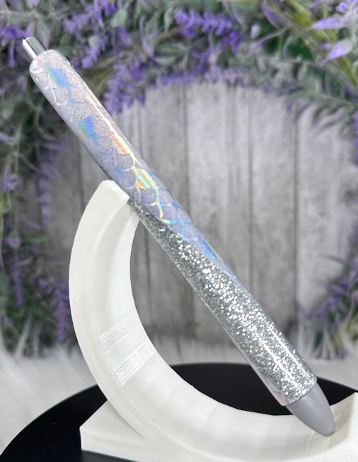 Handmade Mermaid print on silver glitter pen with free refill