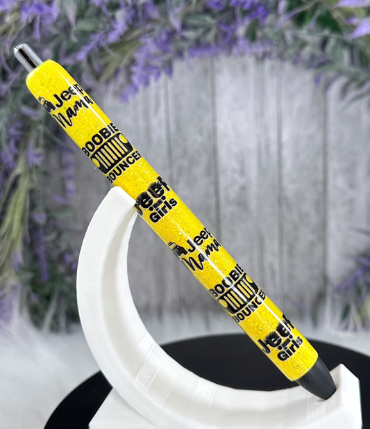 Handmade Yellow Sparkle Jeep Girls glitter pen with free refill