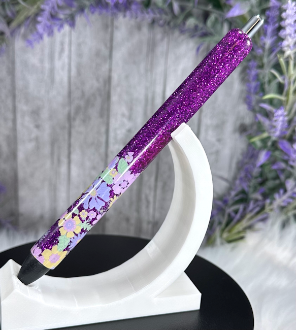 Handmade Dark Magenta with flower ombre glitter pen with free refill