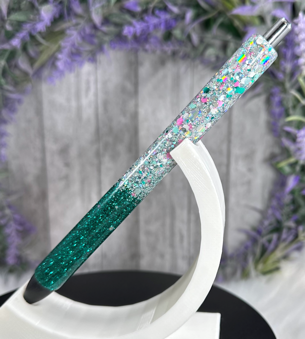 Handmade Dark Aqua and Aqua Holographic Ombre glitter pen with free refill