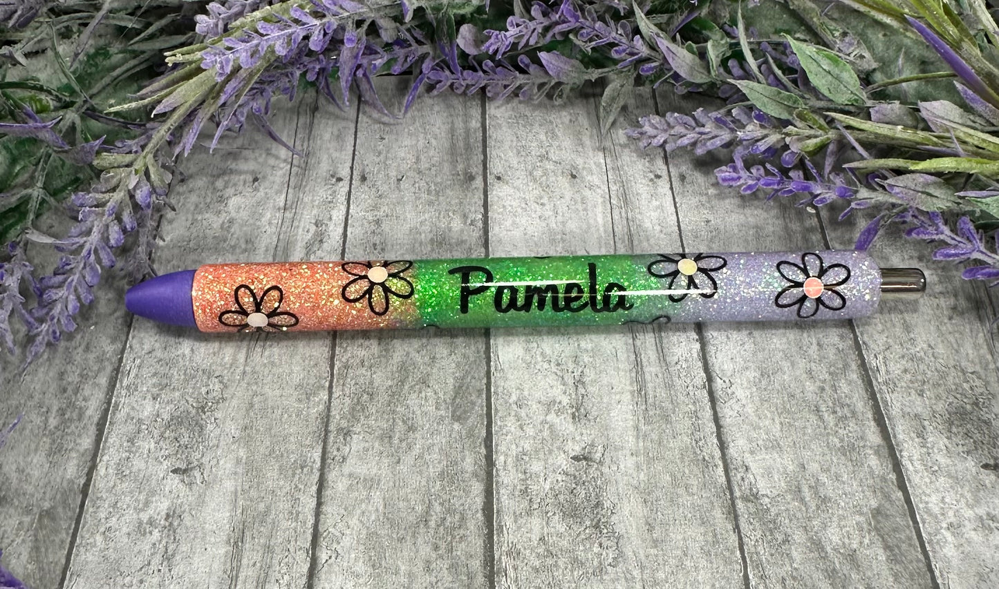 Custom Order Handmade Daisy glitter pen with free refill