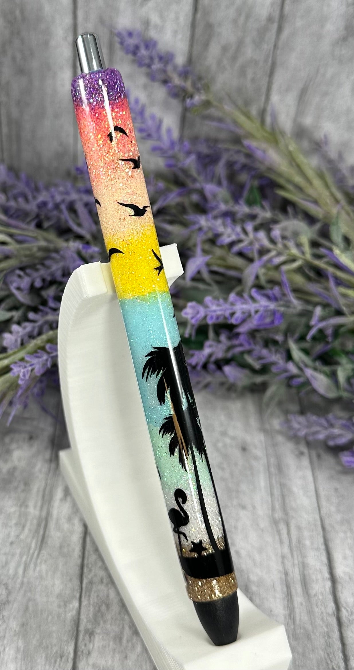 Custom Order Handmade Beach Sunset Scene Glitter Pen with free refill