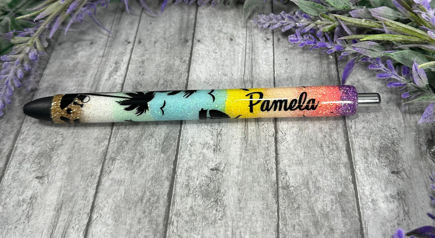 Custom Order Handmade Beach Sunset Scene Glitter Pen with free refill