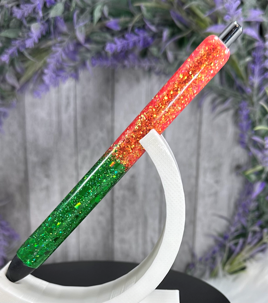 Handmade Orange and Green Ombre glitter pen with free refill