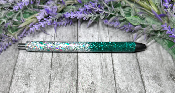 Handmade Dark Aqua and Aqua Holographic Ombre glitter pen with free refill