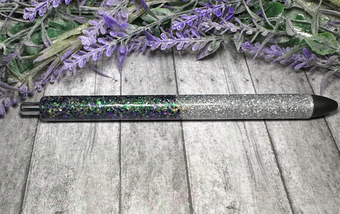 Handmade Mardi Gras and Silver Ombre glitter pen with free refill