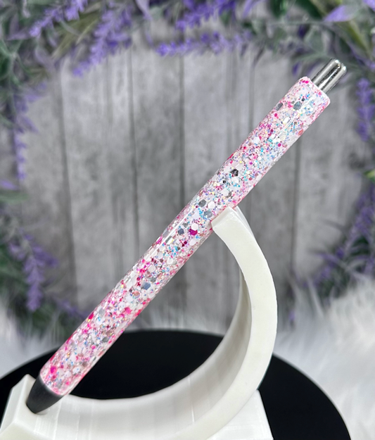 Handmade Pink Blue Silver glitter pen with free refill