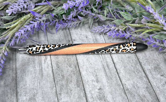 Handmade animal print on peach glitter pen with free refill