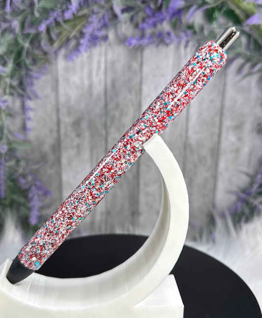 Handmade Red White and Blue glitter pen with free refill
