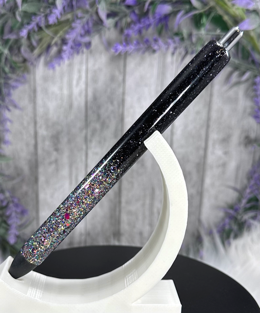 Handmade Holographic Silver and Black  Ombre glitter pen with free refill