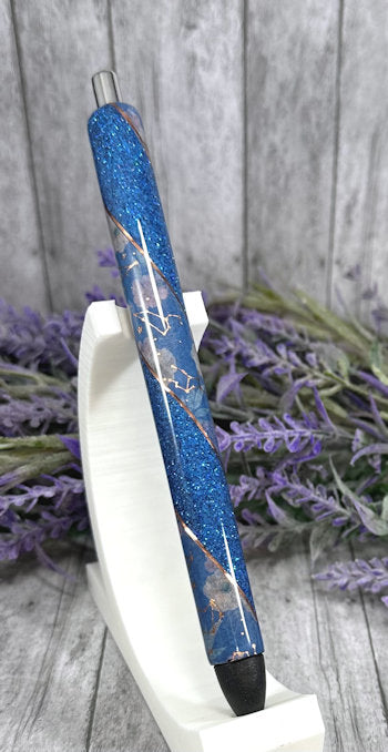 Handmade Navy Blue and Rose Gold Flowers Washi Tape glitter pen with free refill