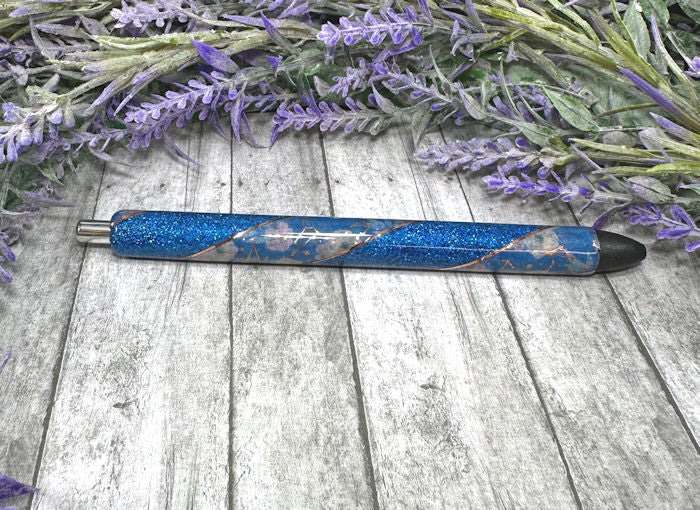 Handmade Navy Blue and Rose Gold Flowers Washi Tape glitter pen with free refill